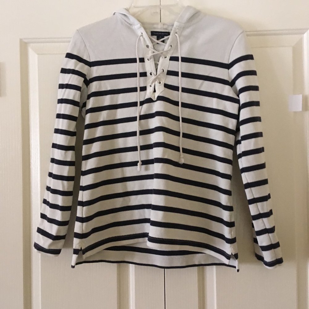 🍃SALE🍃 Hilfiger Nautical Navy Striped Hooded Top
